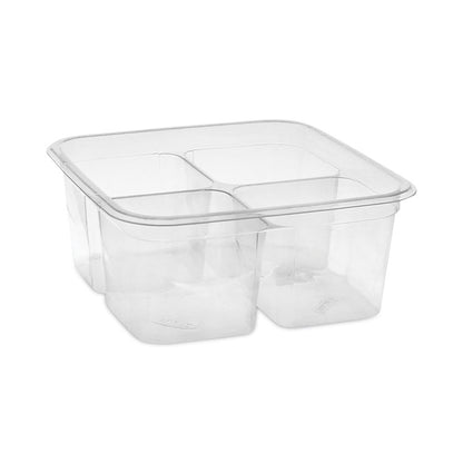 EarthChoice Square Recycled Bowl, 4 Compartments, 32 oz, 6.1 x 6.1 x 2.6, Clear, Plastic, 360/Carton