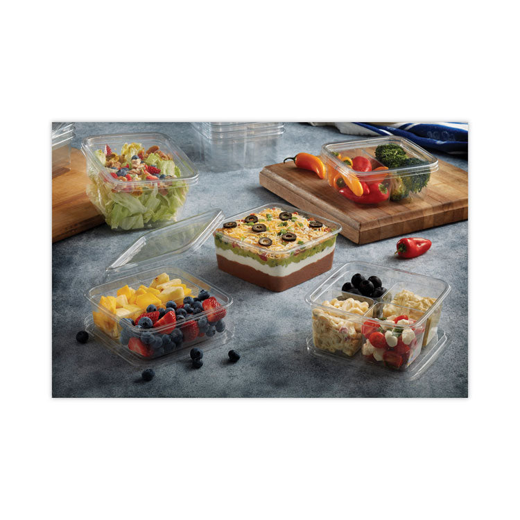 EarthChoice Square Recycled Bowl, 4 Compartments, 32 oz, 6.1 x 6.1 x 2.6, Clear, Plastic, 360/Carton