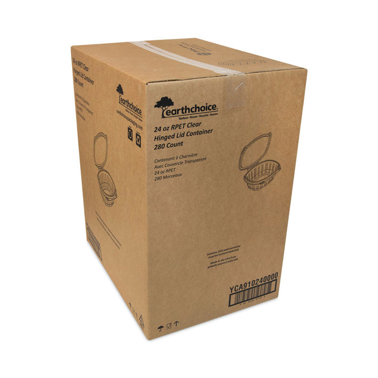 EarthChoice Recycled PET Hinged Container, 24 oz, 7.37 x 5.87 x 2.37, Clear, Plastic, 280/Carton