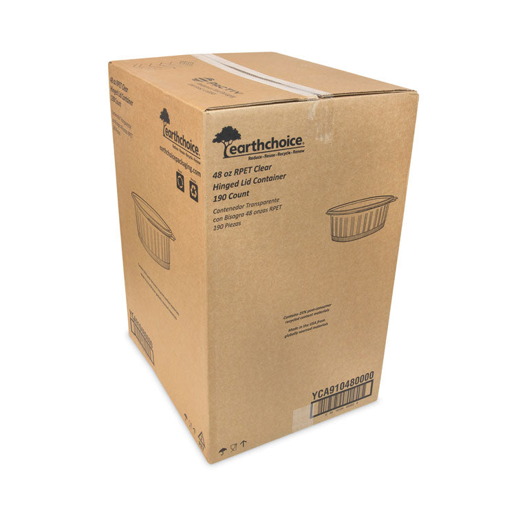 EarthChoice Recycled PET Hinged Container, 48 oz, 8.87 x 7.25 x 2.93, Clear, Plastic, 190/Carton