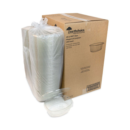 EarthChoice Recycled PET Hinged Container, 48 oz, 8.87 x 7.25 x 2.93, Clear, Plastic, 190/Carton