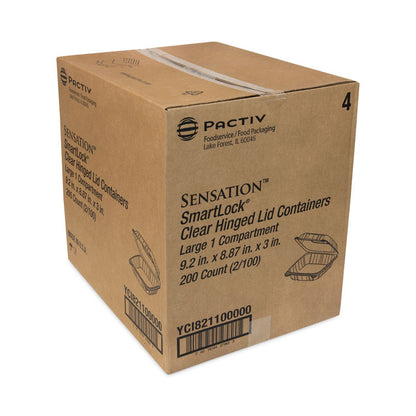 SENSATION SmartLock Hinged Lid Container, 9.2 x 8.9 x 3.1, Clear, Plastic, 200/Carton