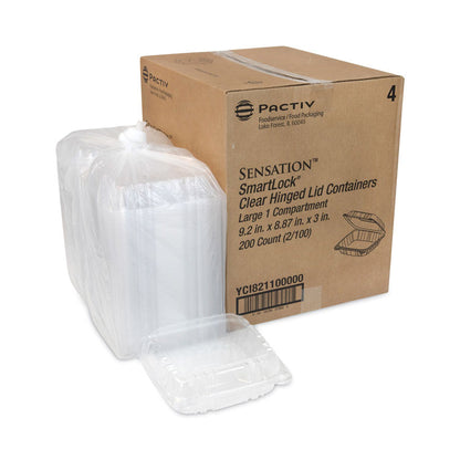 SENSATION SmartLock Hinged Lid Container, 9.2 x 8.9 x 3.1, Clear, Plastic, 200/Carton