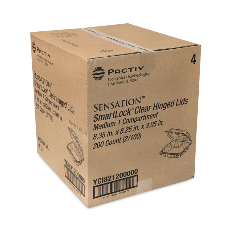 SENSATION SmartLock Hinged Lid Container, 8.5 x 8.34 x 3., Clear, Plastic, 200/Carton