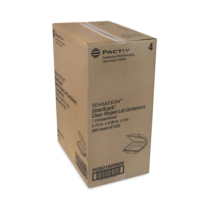 SENSATION SmartLock Hinged Lid Container, 5.7 x 6 x 3.1, Clear, Plastic, 500/Carton
