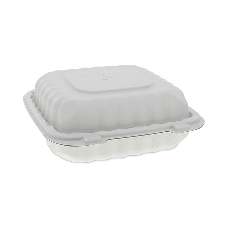 EarthChoice SmartLock Microwavable MFPP Hinged Lid Container, 3 Compartments, 8.35 x 8.35 x 3.1, White, Plastic, 200/Carton