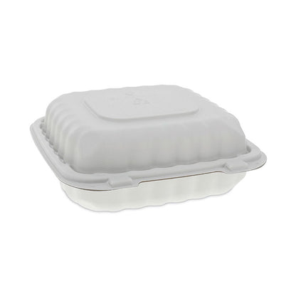 EarthChoice SmartLock Microwavable MFPP Hinged Lid Container, 3 Compartments, 8.35 x 8.35 x 3.1, White, Plastic, 200/Carton