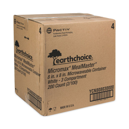 EarthChoice SmartLock Microwavable MFPP Hinged Lid Container, 3 Compartments, 8.35 x 8.35 x 3.1, White, Plastic, 200/Carton