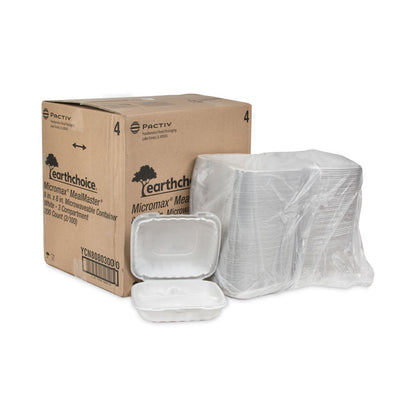 EarthChoice SmartLock Microwavable MFPP Hinged Lid Container, 3 Compartments, 8.35 x 8.35 x 3.1, White, Plastic, 200/Carton