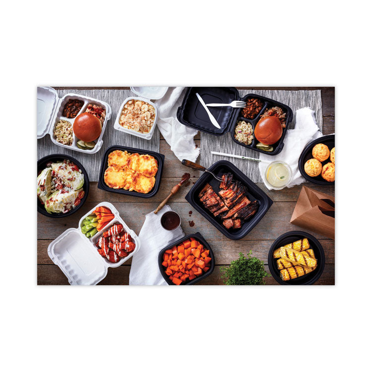 EarthChoice SmartLock Microwavable MFPP Hinged Lid Container, 3 Compartments, 8.35 x 8.35 x 3.1, White, Plastic, 200/Carton