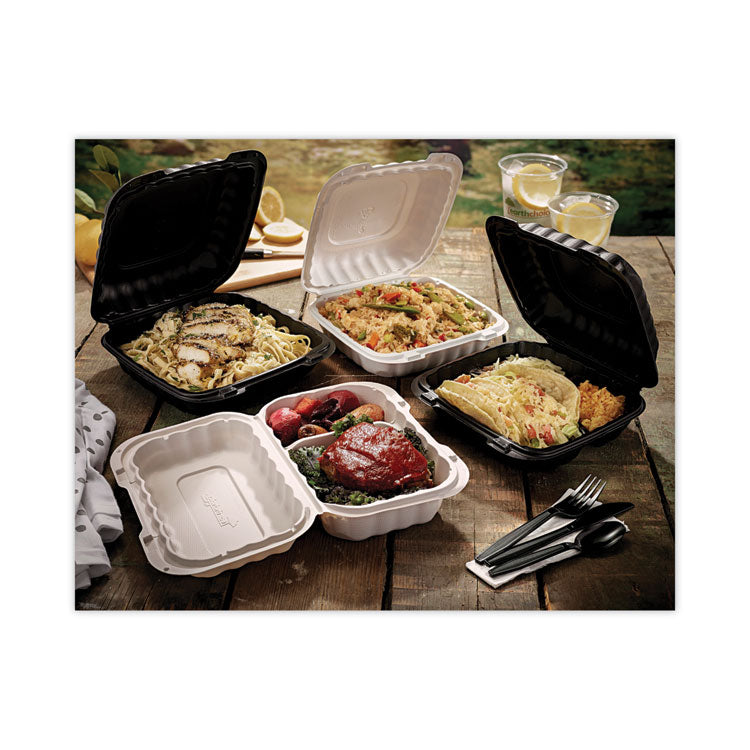 EarthChoice SmartLock Microwavable MFPP Hinged Lid Container, 3 Compartments, 8.35 x 8.35 x 3.1, White, Plastic, 200/Carton
