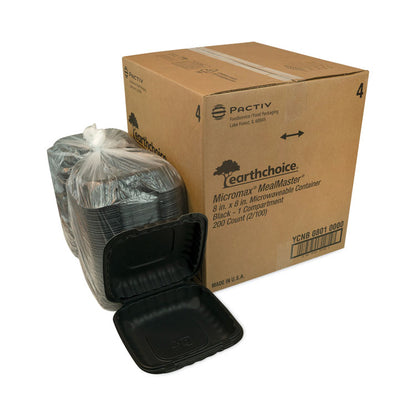 EarthChoice SmartLock Microwavable MFPP Hinged Lid Container, 8.35 x 8.35 x 3.1, Black, Plastic, 200/Carton