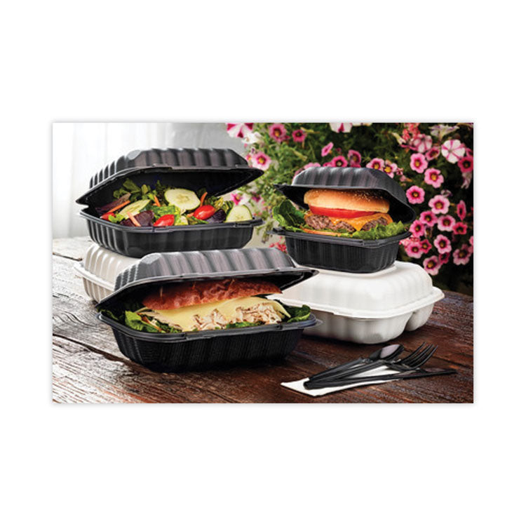 EarthChoice SmartLock Microwavable MFPP Hinged Lid Container, 8.35 x 8.35 x 3.1, Black, Plastic, 200/Carton