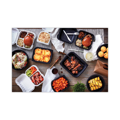 EarthChoice SmartLock Microwavable MFPP Hinged Lid Container, 3 Compartments, 8.35 x 8.5 x 3.1, Black, Plastic, 200/Carton