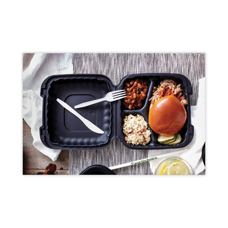 EarthChoice SmartLock Microwavable MFPP Hinged Lid Container, 3 Compartments, 8.35 x 8.5 x 3.1, Black, Plastic, 200/Carton
