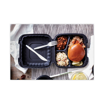 EarthChoice SmartLock Microwavable MFPP Hinged Lid Container, 3 Compartments, 8.35 x 8.5 x 3.1, Black, Plastic, 200/Carton