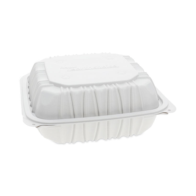 EarthChoice Vented Microwavable MFPP Hinged Lid Container, 8.4 x 8.7 x 3.1, White, Plastic, 146/Carton