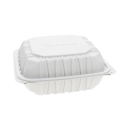 EarthChoice Vented Microwavable MFPP Hinged Lid Container, 8.4 x 8.7 x 3.1, White, Plastic, 146/Carton