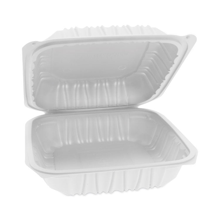 EarthChoice Vented Microwavable MFPP Hinged Lid Container, 8.4 x 8.7 x 3.1, White, Plastic, 146/Carton
