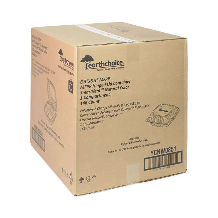 EarthChoice Vented Microwavable MFPP Hinged Lid Container, 8.4 x 8.7 x 3.1, White, Plastic, 146/Carton