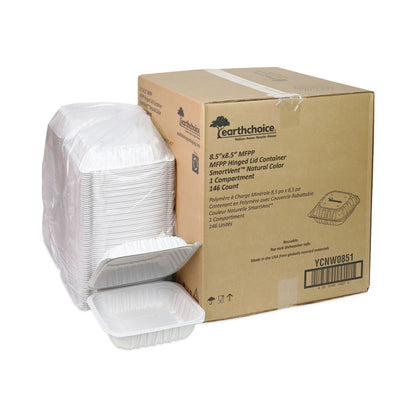 EarthChoice Vented Microwavable MFPP Hinged Lid Container, 8.4 x 8.7 x 3.1, White, Plastic, 146/Carton