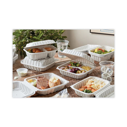EarthChoice Vented Microwavable MFPP Hinged Lid Container, 8.4 x 8.7 x 3.1, White, Plastic, 146/Carton