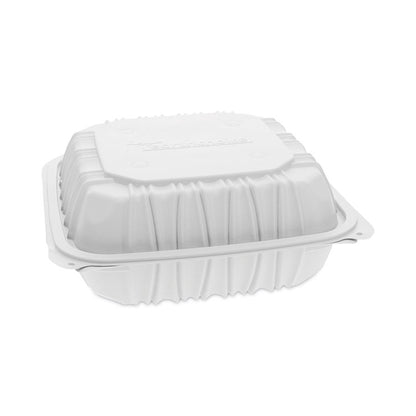 EarthChoice Vented Microwavable MFPP Hinged Lid Container, 3 Compartments, 8.4 x 8.7 x 3.1, White, Plastic, 146/Carton