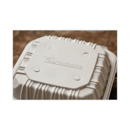 EarthChoice Vented Microwavable MFPP Hinged Lid Container, 3 Compartments, 8.4 x 8.7 x 3.1, White, Plastic, 146/Carton