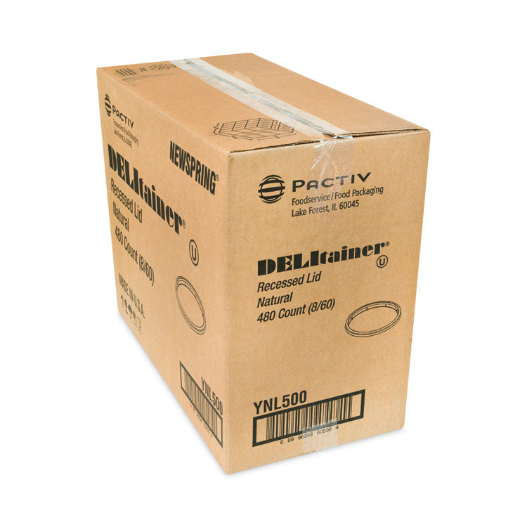 Newspring DELItainer Microwavable Container Lid, Recessed, 4.7" Diameter x 0.4" h, Translucent, Plastic, 480/Carton