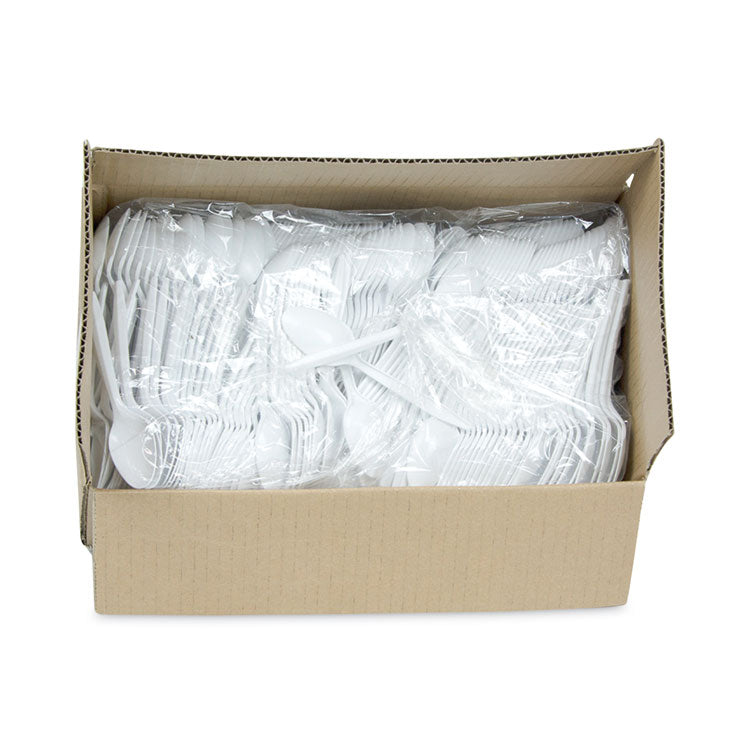 Fieldware Cutlery, Mediumweight Spoon, Plastic, White, 1,000/Carton