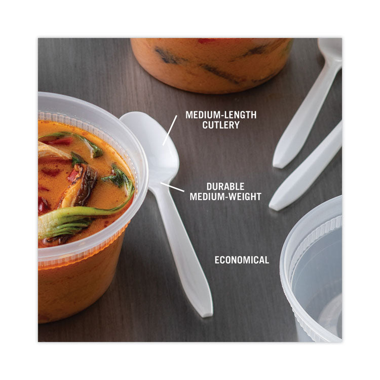 Fieldware Cutlery, Mediumweight Spoon, Plastic, White, 1,000/Carton