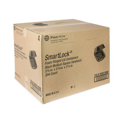 SmartLock Foam Hinged Lid Container, Sandwich, 5.8 x 5.8 x 3.3, Black, 504/Carton