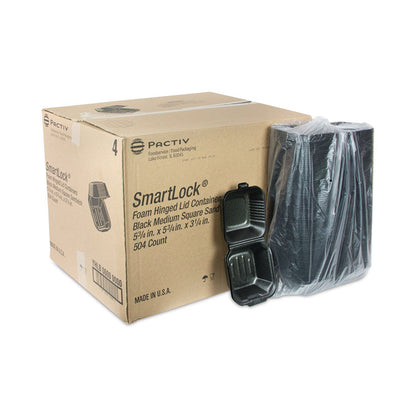 SmartLock Foam Hinged Lid Container, Sandwich, 5.8 x 5.8 x 3.3, Black, 504/Carton