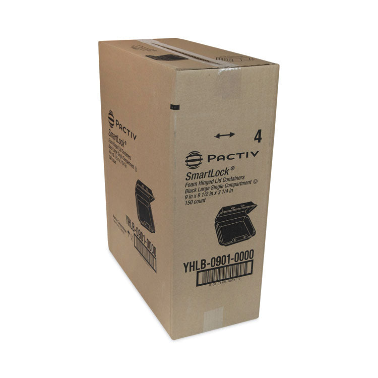 SmartLock Foam Hinged Lid Container, Large, 9 x 9.1 x 3.3, Black, 150/Carton
