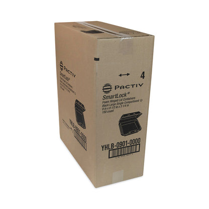 SmartLock Foam Hinged Lid Container, Large, 9 x 9.1 x 3.3, Black, 150/Carton