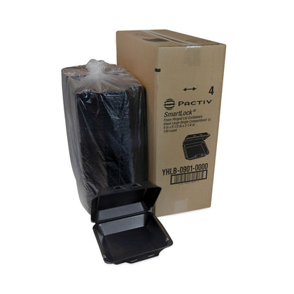SmartLock Foam Hinged Lid Container, Large, 9 x 9.1 x 3.3, Black, 150/Carton