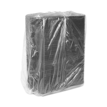 SmartLock Foam Hinged Lid Container, Large, 3 Compartments, 9 x 9.5 x 3.3, Black, 150/Carton