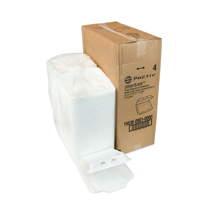 SmartLock Foam Hinged Lid Container, Large, 9 x 9.1 x 3.3, White, 150/Carton