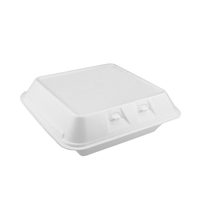 SmartLock Foam Hinged Lid Container, Large, 3 Compartments, 9 x 9.25 x 3.25, White, 150/Carton