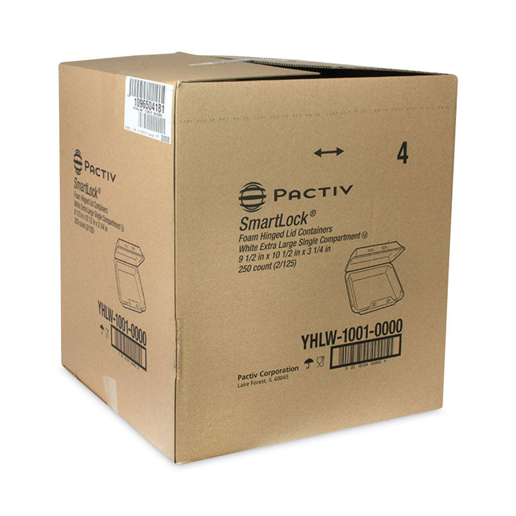 SmartLock Foam Hinged Lid Container, X-Large, 9.5 x 10.5 x 3.3, White, 250/Carton