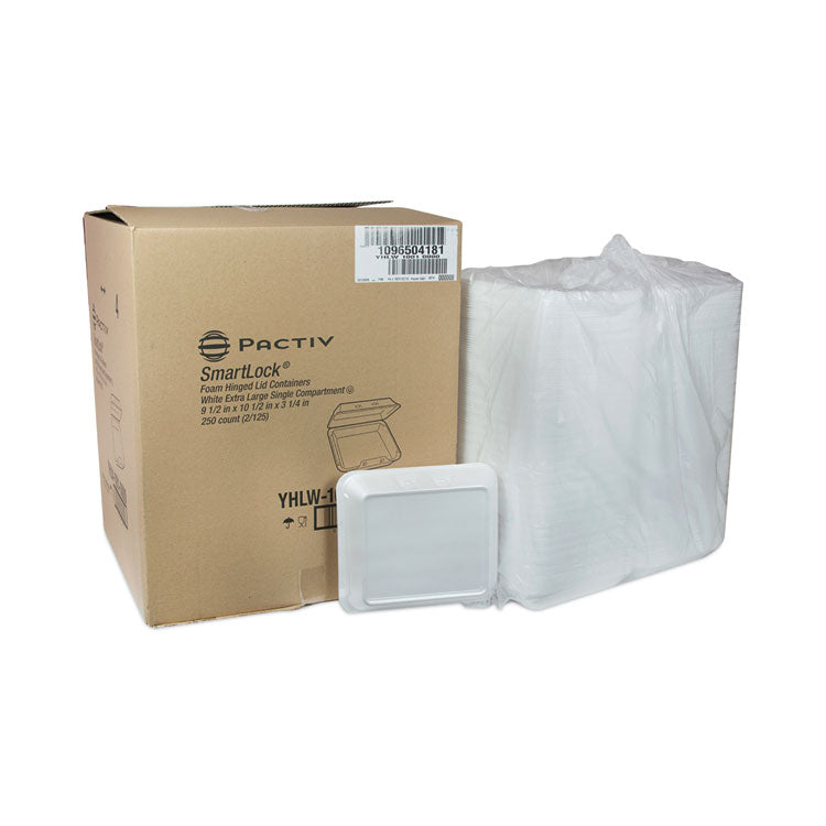 SmartLock Foam Hinged Lid Container, X-Large, 9.5 x 10.5 x 3.3, White, 250/Carton