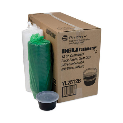Newspring DELItainer Microwavable Container, 12 oz, 4.55" Diameter x 2.45" h, Black/Clear, Plastic, 240/Carton