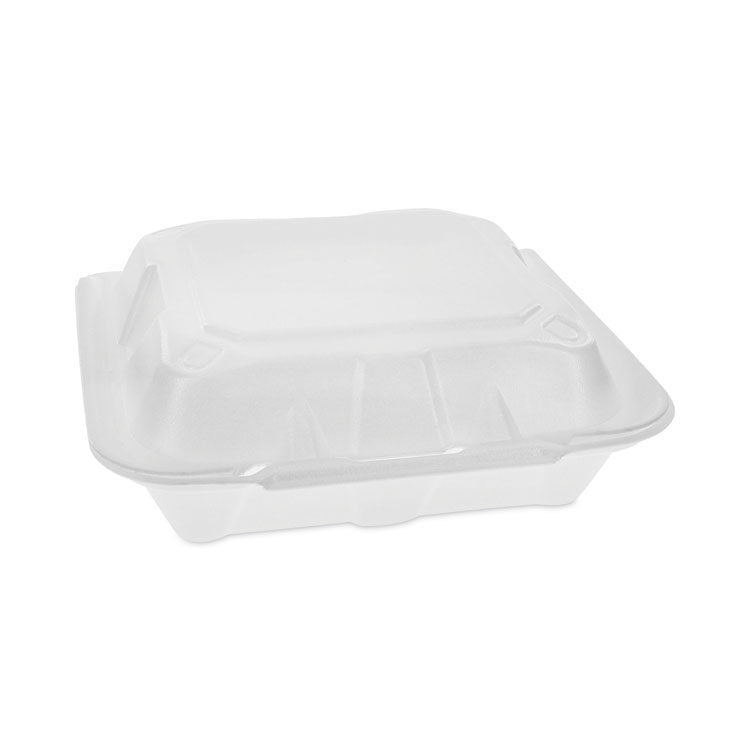 Vented Foam Hinged Lid Container, Dual Tab Lock Economy, 8.4 x 8 x 3, White, 150/Carton