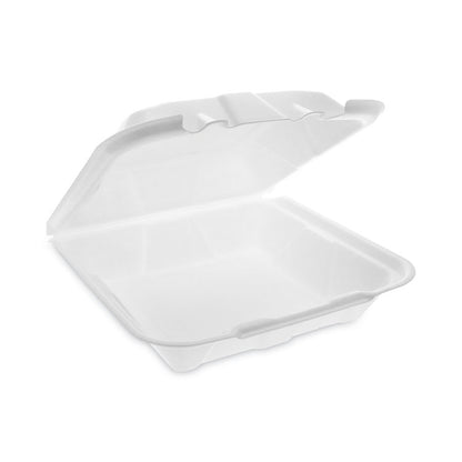 Vented Foam Hinged Lid Container, Dual Tab Lock Economy, 9.1 x 9 x 3.3, White, 150/Carton