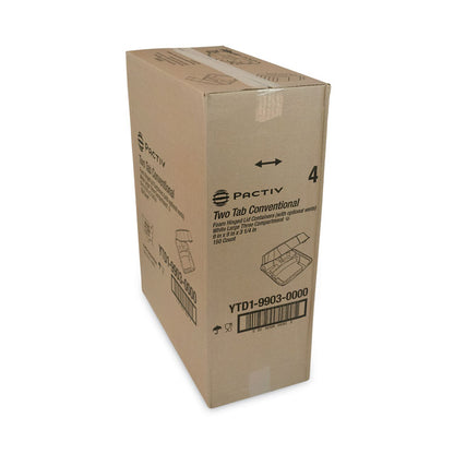 Vented Foam Hinged Lid Container, Dual Tab Lock, 3 Compartments, 9.1 x 9 x 3.3, White, 150/Carton