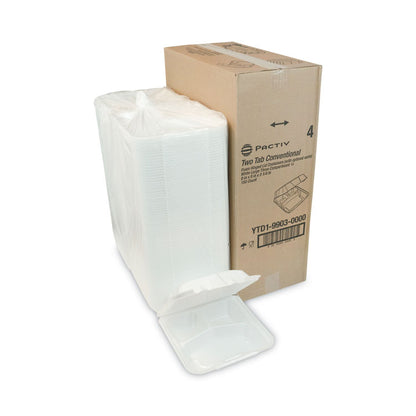 Vented Foam Hinged Lid Container, Dual Tab Lock, 3 Compartments, 9.1 x 9 x 3.3, White, 150/Carton