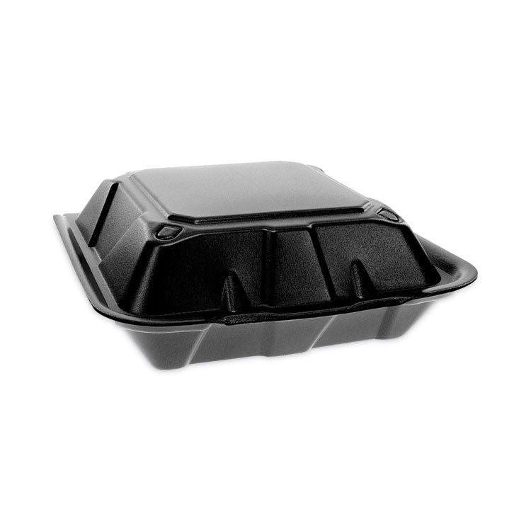 Vented Foam Hinged Lid Container, Dual Tab Lock, 9.1 x 9 x 3.3, Black, 150/Carton