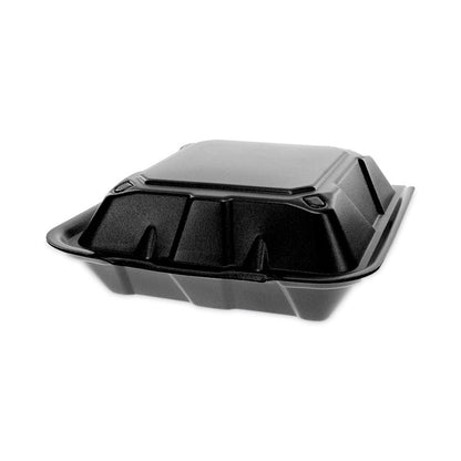 Vented Foam Hinged Lid Container, Dual Tab Lock, 9.1 x 9 x 3.3, Black, 150/Carton