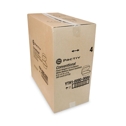 Foam Hinged Lid Container, Single Tab Lock, 6 x 6 x 3, White, 500/Carton