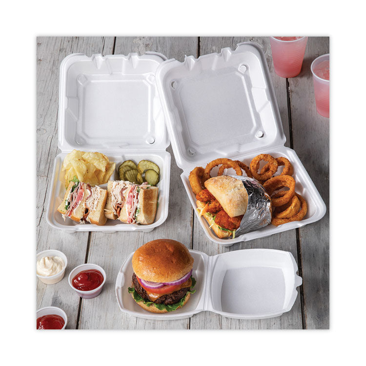 Foam Hinged Lid Container, Single Tab Lock, 6 x 6 x 3, White, 500/Carton